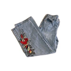 Ed Hardy Ladies Fit And Flare Embroidered Jeans Size 26 - Dagger, Knife, Heart